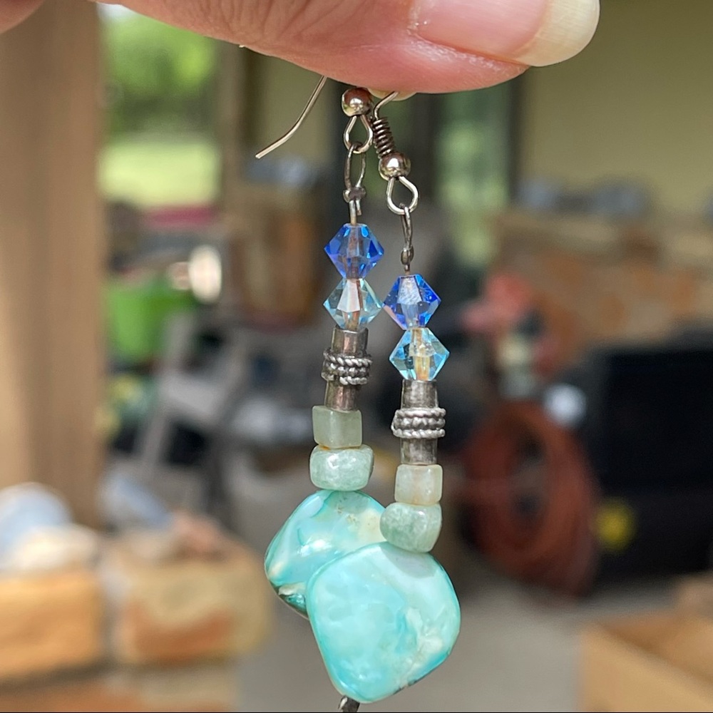 Handmade Swarovski 925 Sterling silver & abalone bead earrings